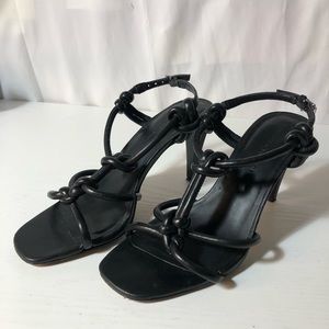 Rebecca Minkoff black leather strappy gladiator heels size 7